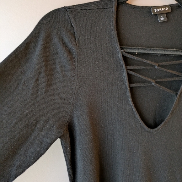 Torrid Mini Waffle Long Sleeve Lace Up Front Neck fit and flare 1 - Picture 2 of 11